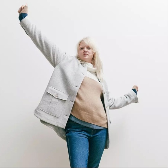 NWT Madewell Belrose Wool Blend Shirt Jacket Shacket In Light Grey - Picture 5 of 10